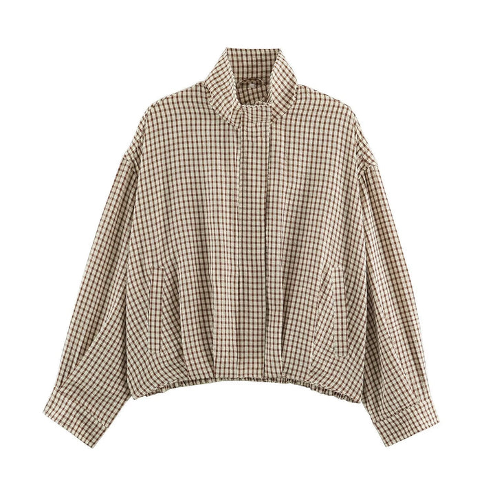 Dam Oversized Rutig Blouson Jacka med Ståkrage