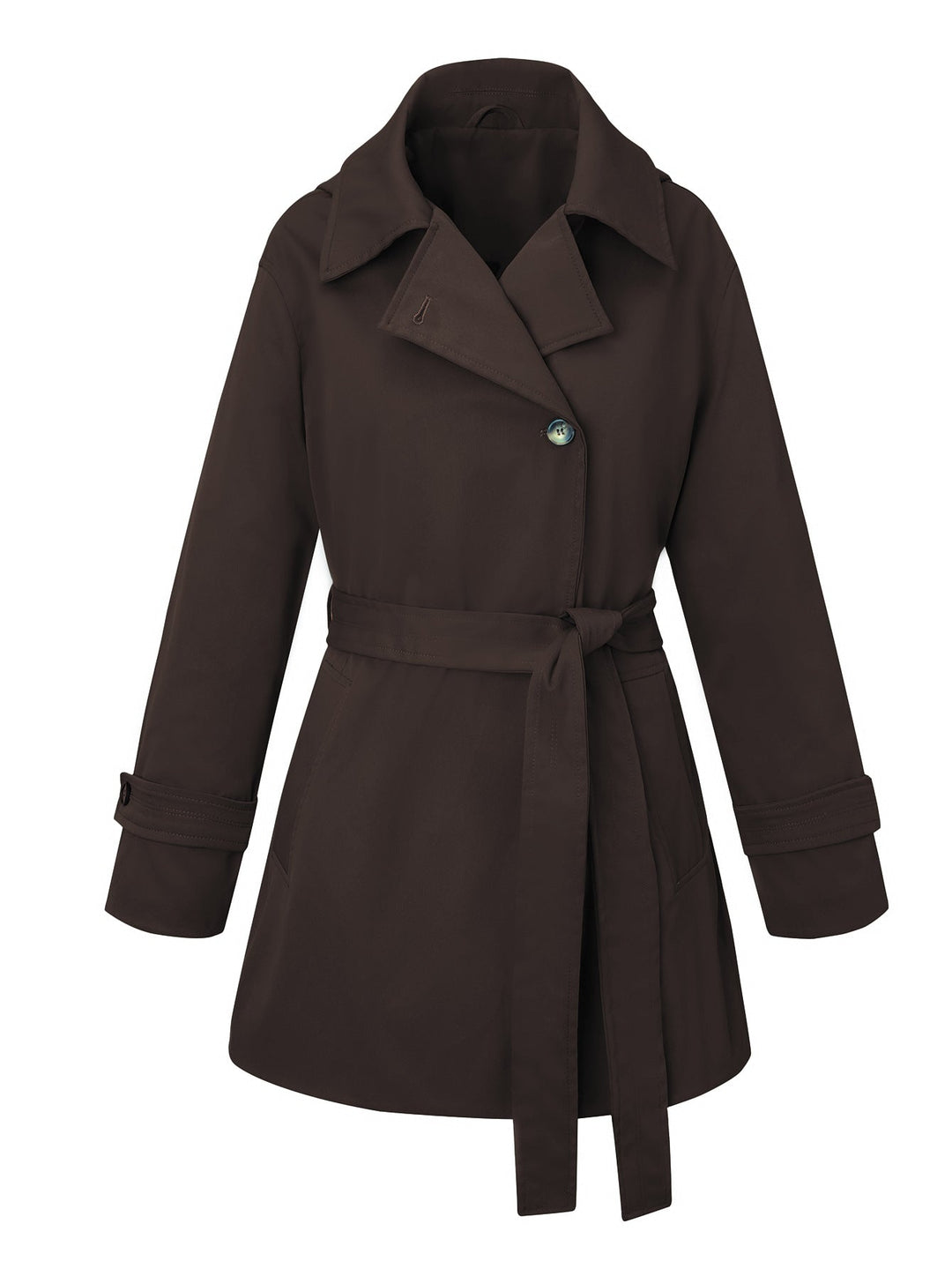 Dam kort trenchcoat med skräddad knytband och vid lapels