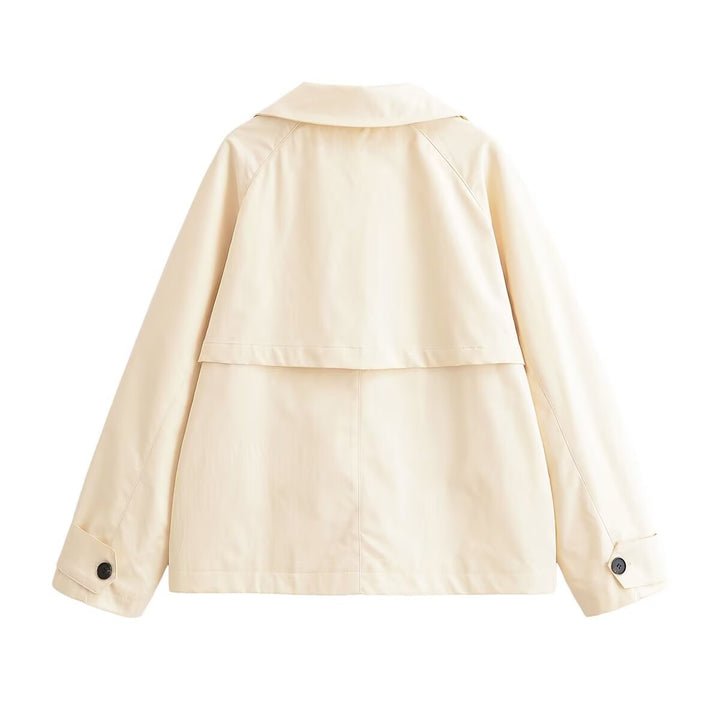 Dam Kort Trench-Stil Jacka med Asymmetric Lapel