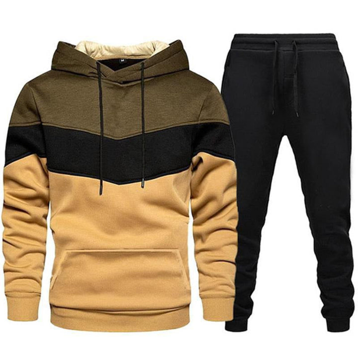 Herr Two-Tone Luvtröja Jogging Set med Känguruficka, Tapered Jogging Byxor och Dubbel-Layered Huva