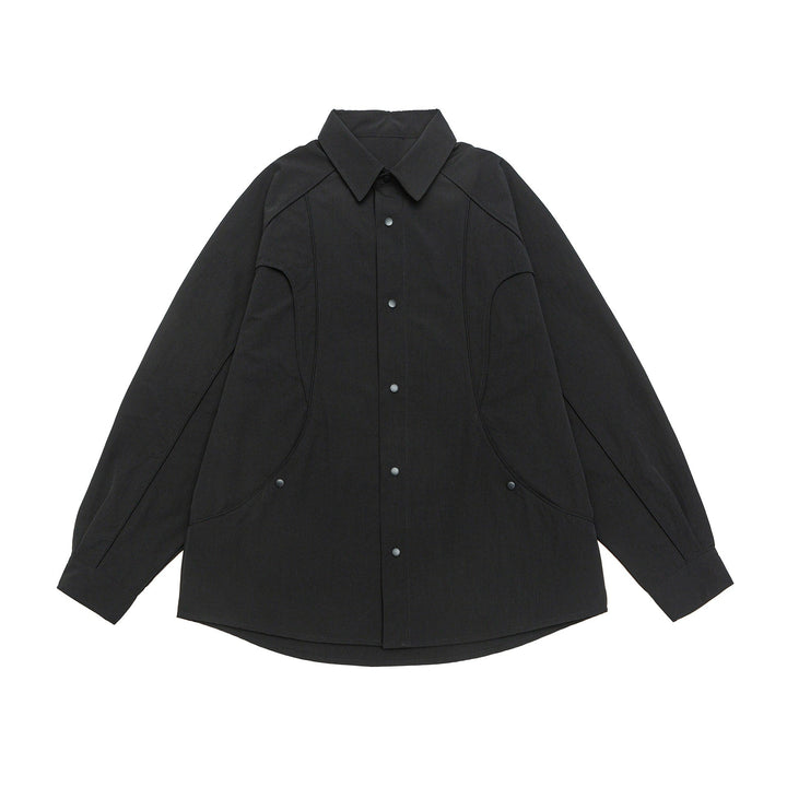 Dam Oversized Skjorta Jacka med Rounded Insert Fickor och Tryckknapp Knappar