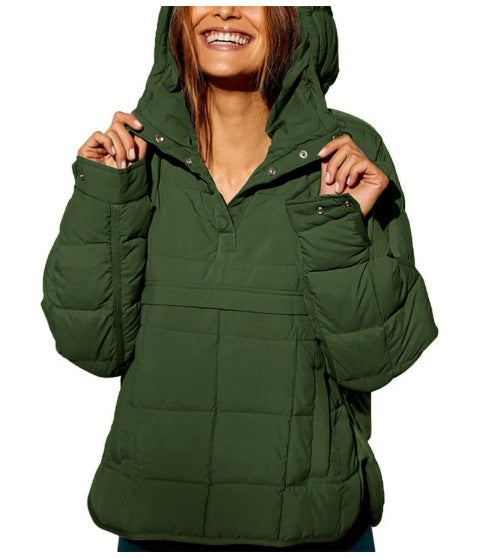 Dam Quiltad Fodrad Pull-Over Anorak med Huva