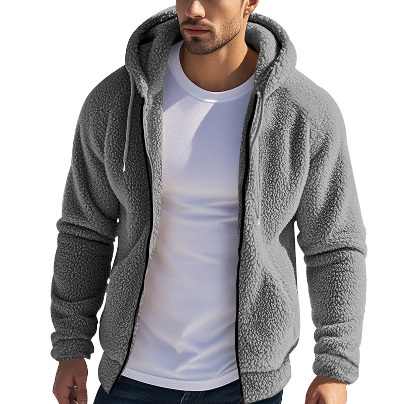 Herr Nan Sherpa Fleece Jacka med Huva med Hel Dragkedja och Hidden Sidofickor
