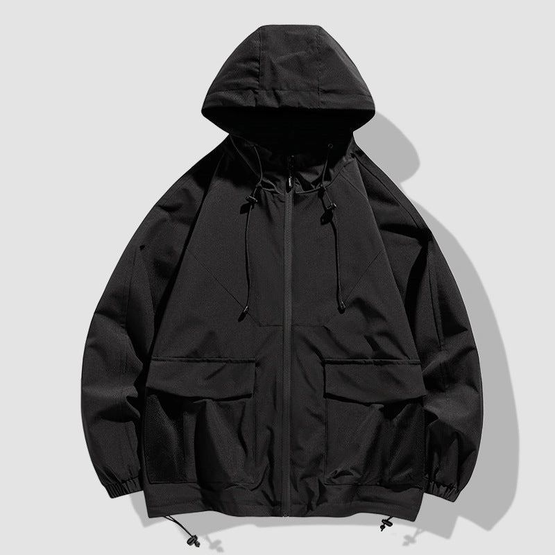 Herr Oversize Utility Softshelljacka med Huva, Patches och Justerbar Fåll