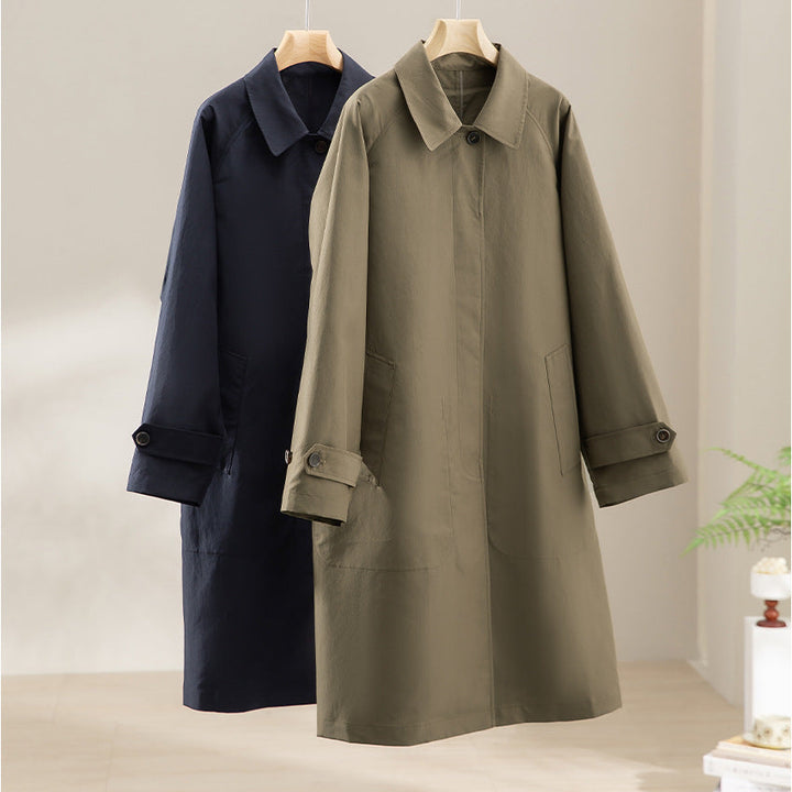 Dam Mid-Length trenchcoat med dold snap placket och justerbar muddar