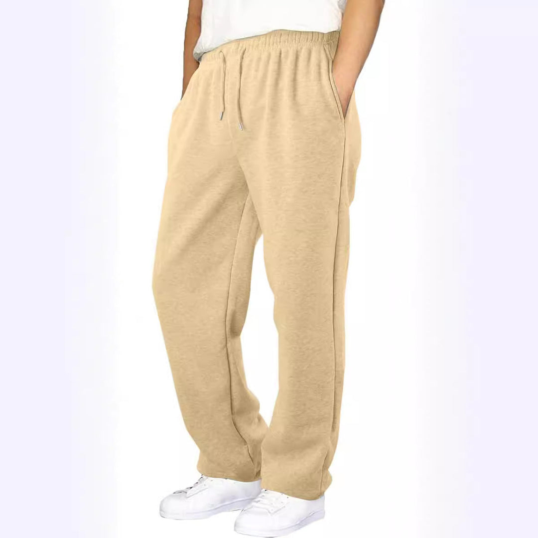 Herr Nan Avslappnad-Passform Mjukisbyxor med Straight Leg Fleece Foder och Elastic Dragsko Waistband