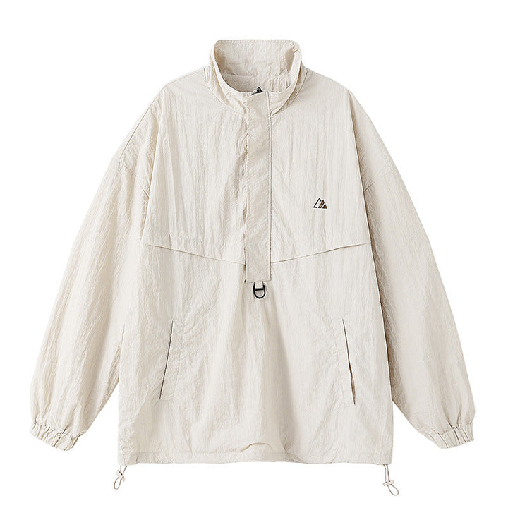 Unisex Lätt Oversize Anorak med Half Dragkedja, Utility D-Ring och Justerbar Nederkant