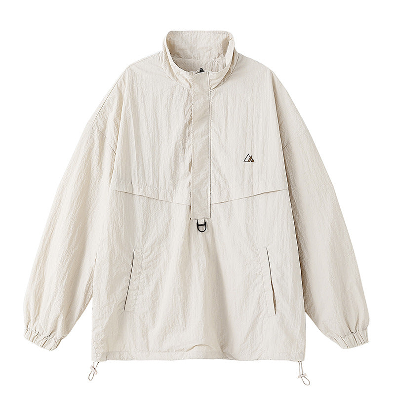 Unisex Oversize Anorak med Half Dragkedja, Stå Krage, Kangaroo Ficka och Drawstring