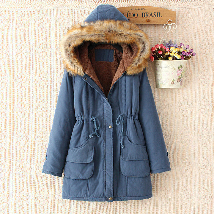 Dam vinter parka med avtagbar huva med fuskpäls, teddy foder och waist-cinching drawstring