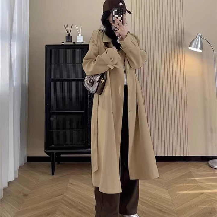 Dam lång oversize trenchcoat med Balloon ärmar och knytband