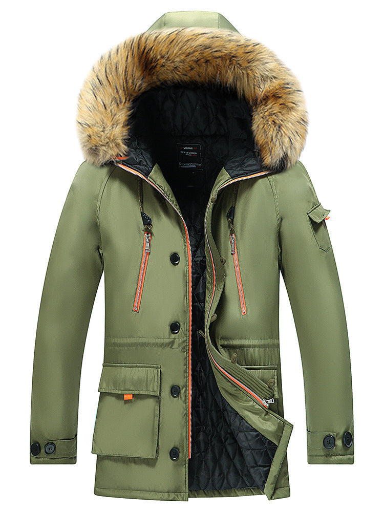 Herr Urban Vinter Parkas i Fält Stil med Avtagbar Imitation Päls Kant och Multifunktionell Fickor