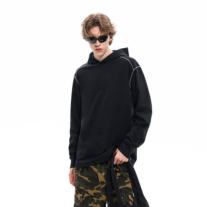 Herr Oversized Luvtröja Gjord av Kraftig Bomullsblandning med Contrast Stitching och Raglanärmar