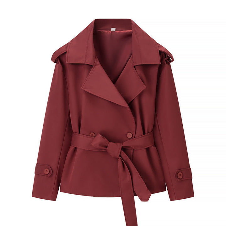 Dam 50+ Kort Waist Trench Blazer med Belt och Wide Lapels