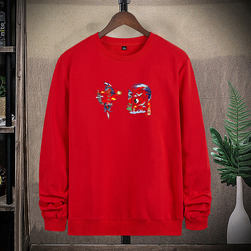 Herr Round Neck College-Tröja med Detailed Graphic Tryck