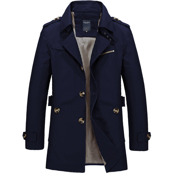 Herr Short Double-Breasted Trenchcoat med Lapel Krage, Epaulets och Rutig Foder