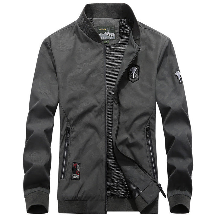 Herr lätt urban Windbreaker Jacka med meshfoder, Broderad Patchar och fickor med dragkedja