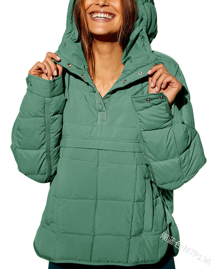 Dam Quiltad Fodrad Pull-Over Anorak med Huva