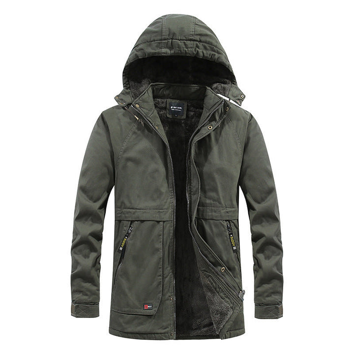 Herr Stad Parka i Canvas Look med Warming Teddy Fleecefoder och Huva