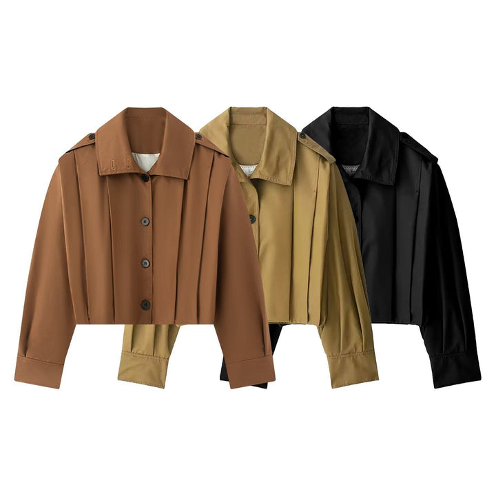 Dam kort skuren trench Blouson jacka med Pleats och Epaulettes