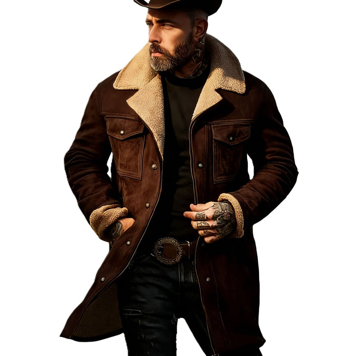 Herr Pilot Jacka Tillverkad av Suede Look med Teddy Fur Foder och Lapel Krage