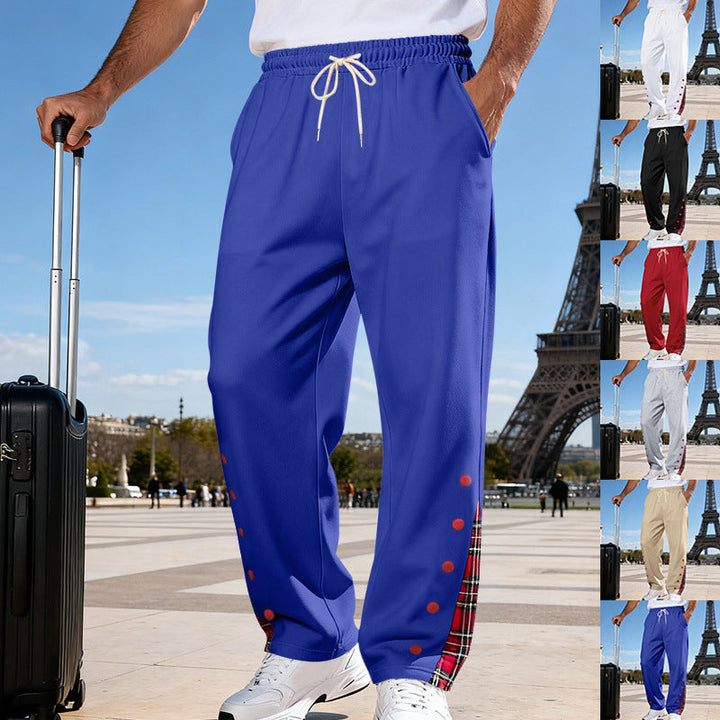 Herr Ledig Mjukisbyxor med Check Kant och Tryckknappsslå
