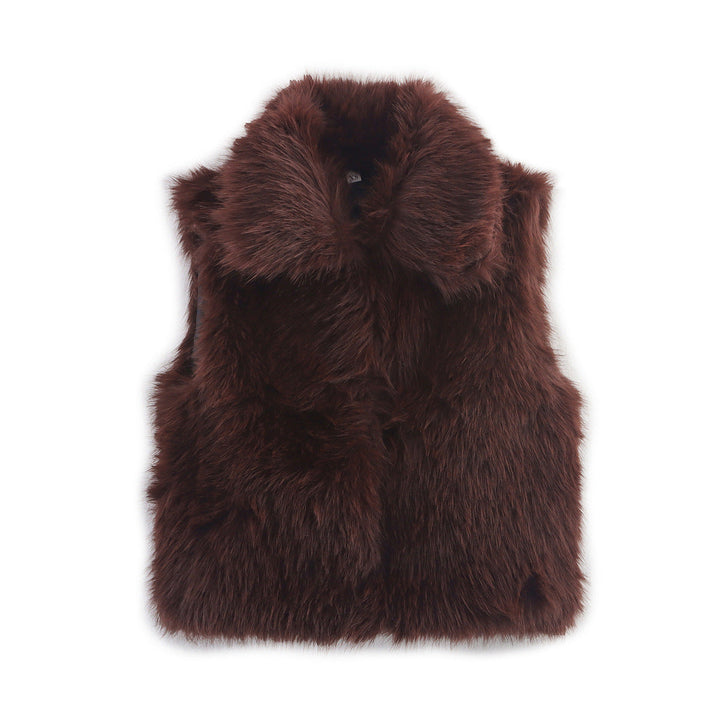 Dam Sleeveless Faux Fur Väst med Stå Krage och Fluffy Texture