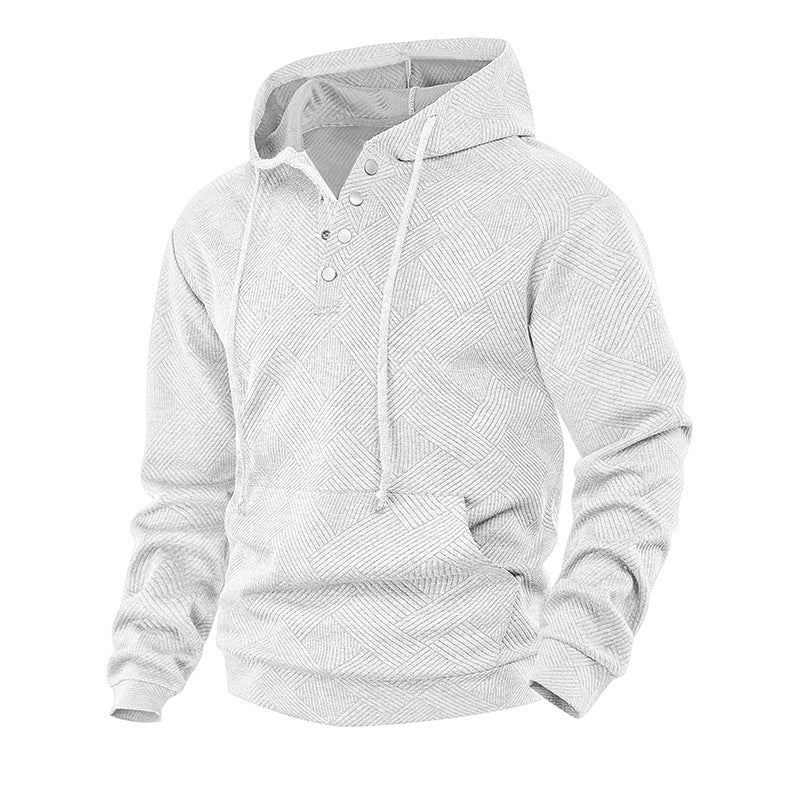 Herr Luvtröja med Henley Knapplist, Textured Stickad &amp; Känguruficka