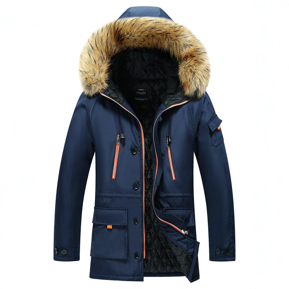Herr Urban Vinter Parkas i Fält Stil med Avtagbar Imitation Päls Kant och Multifunktionell Fickor