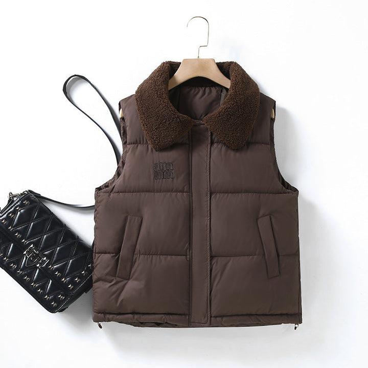 Dam non-quiltad sleeveless väst med Sherpa sjalkrage och thermal insulation