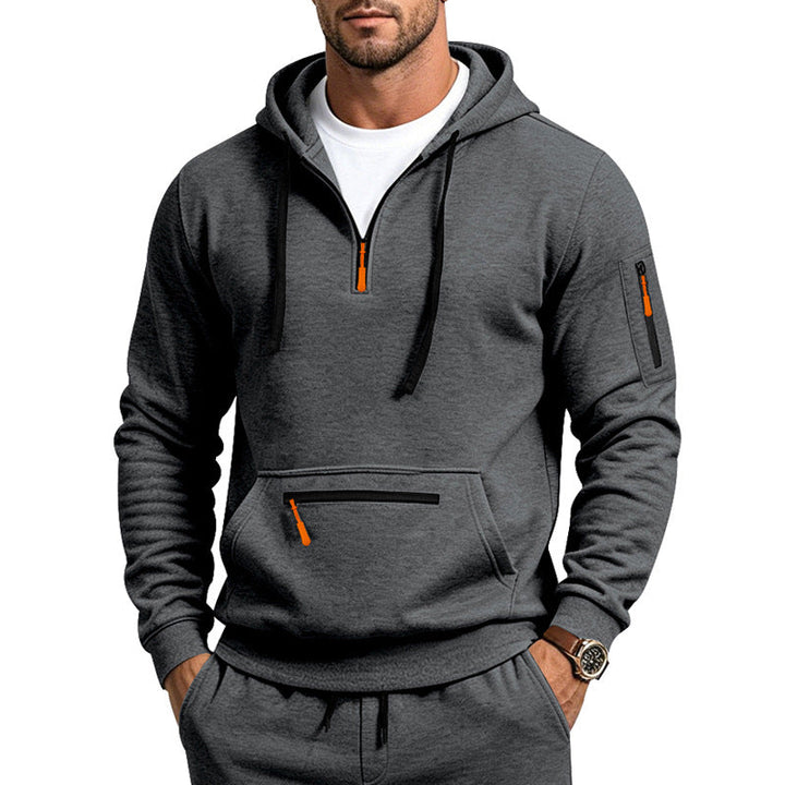 Herr Luvtröja med Halv Dragkedja och Utility Ärmficka