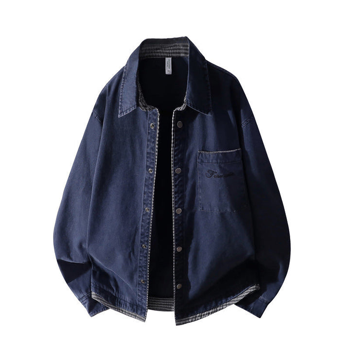 Unisex Oversize Skjortjacka med Contrasted Check Interior &amp; Chest Ficka
