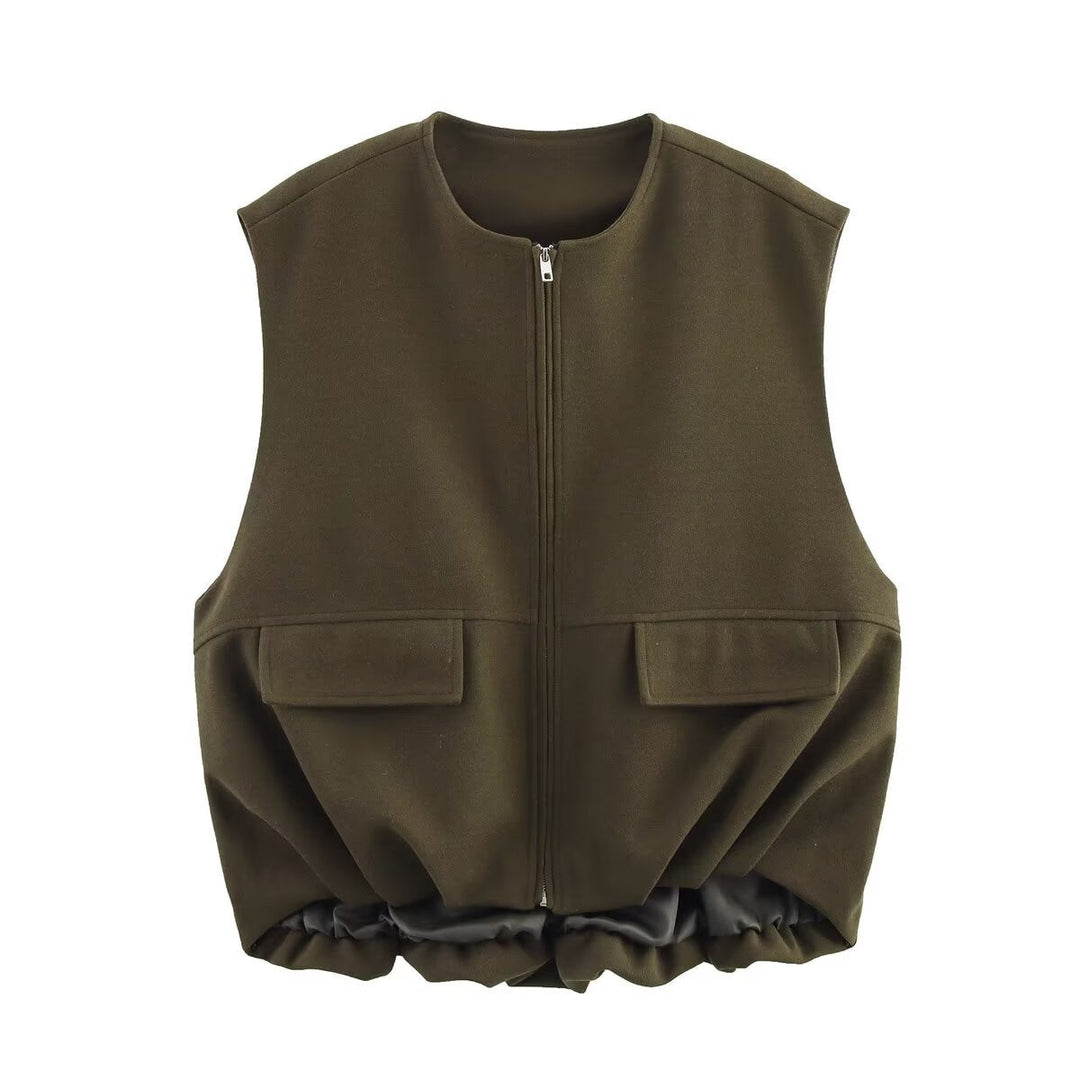 Dam Oversized Mocka Blouson med Kort Fåll och Epaulettes