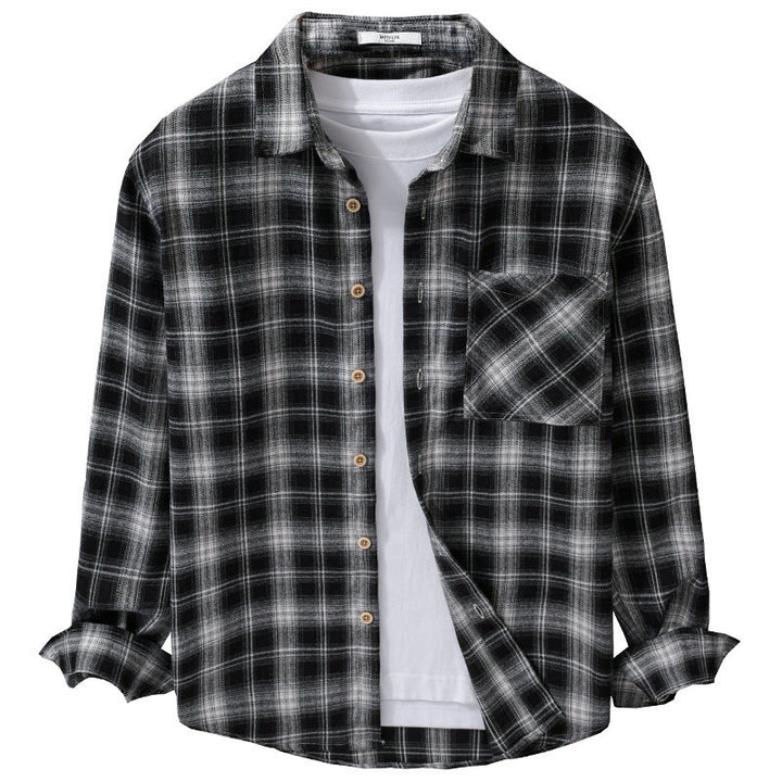 Herr Rutig Flanell Overshirt med Mjuk Bomull Struktur, Bröstficka och Avslappnad Passform