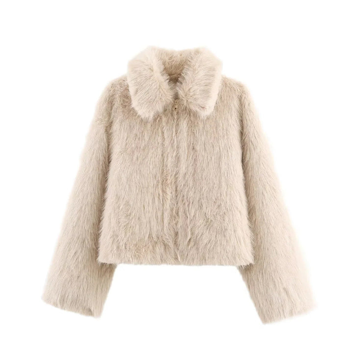 Dam cropped faux pälsjacka i en voluminous lapel krage