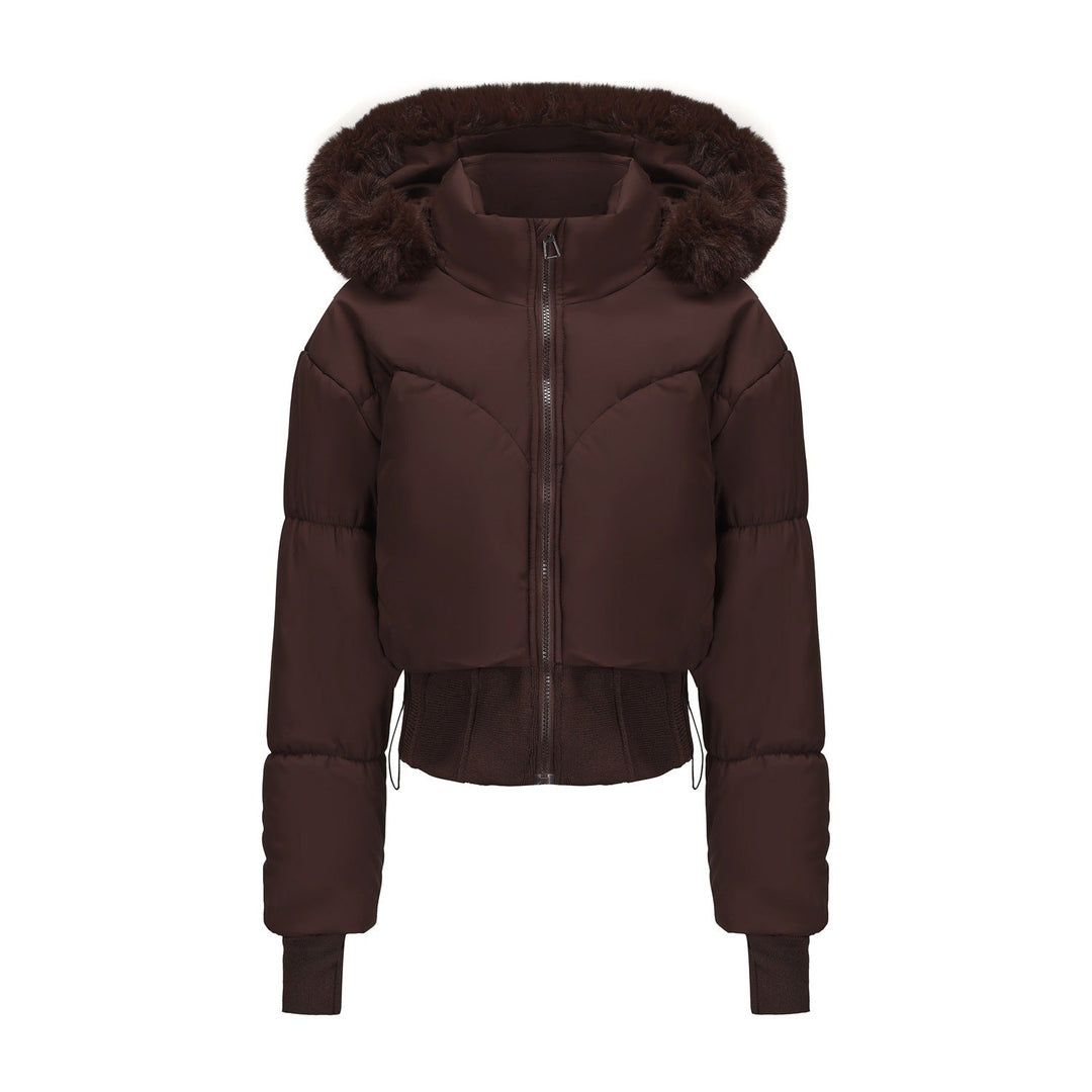 | Dam Cropped Ner Jacka med avtagbar huva och Fusk Päls Trim