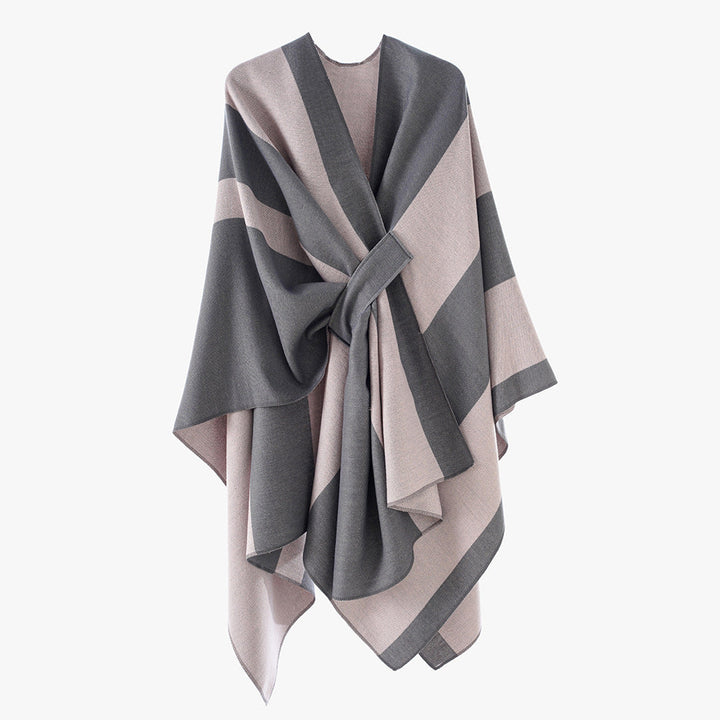Dam Wrap Cape med bred Stripe mönster och Ties
