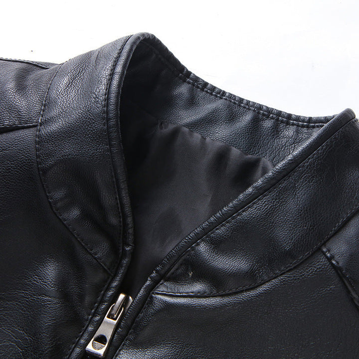 Herr Konstläder Blouson i Smal Passform med Fin Texture, Stående Krage och Dold Dragkedja