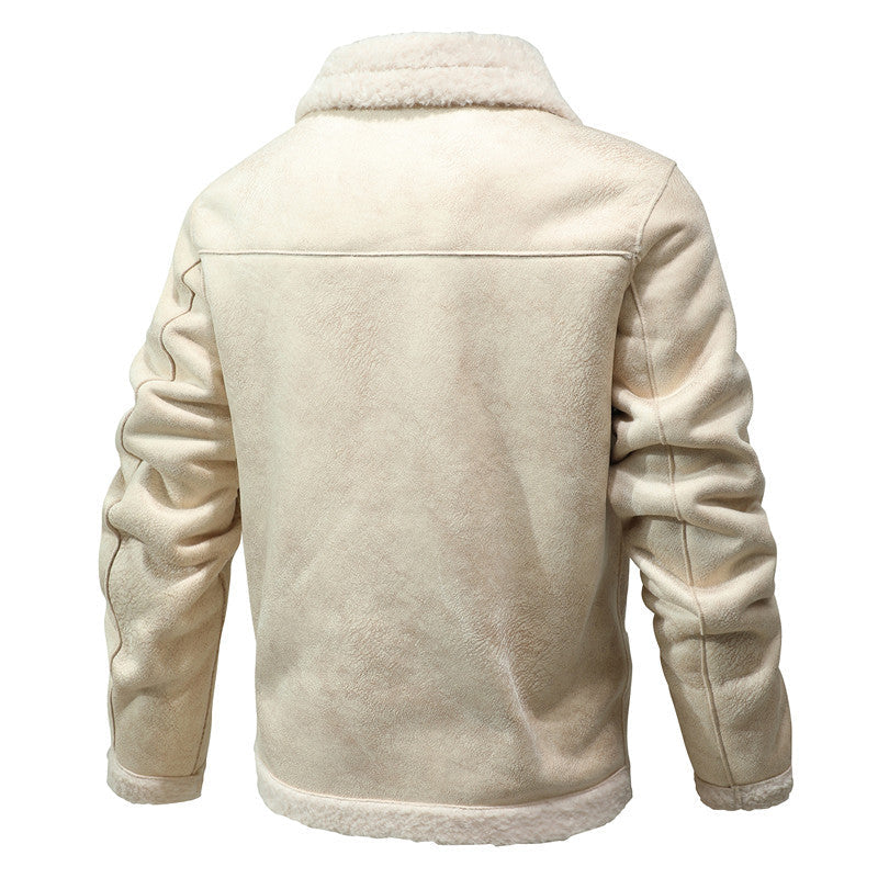 Herr sheepskin-inspired teddy fleece jacka med knäppslå och fickor med dragkedja