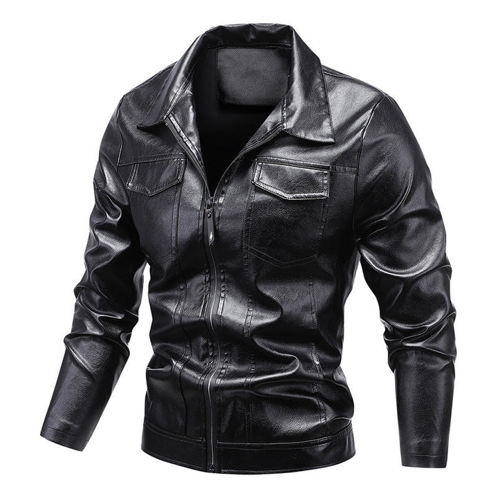 Herr Slim-Fit Konstläder Blouson i Retro Aviator Look med Skjorta Krage