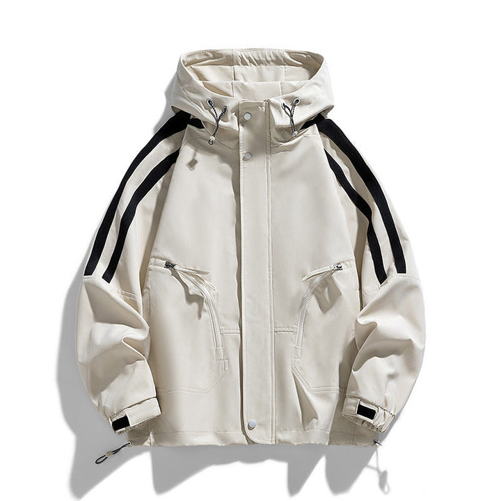 Unisex sporty-urban med huva windbreaker med kontrast stripes