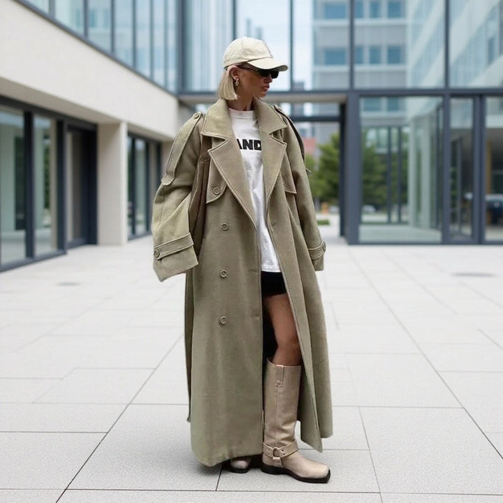 Dam oversize lång kappa in trenchcoat stil med Double-Breasted knappslå och Shoulder Epaulettes