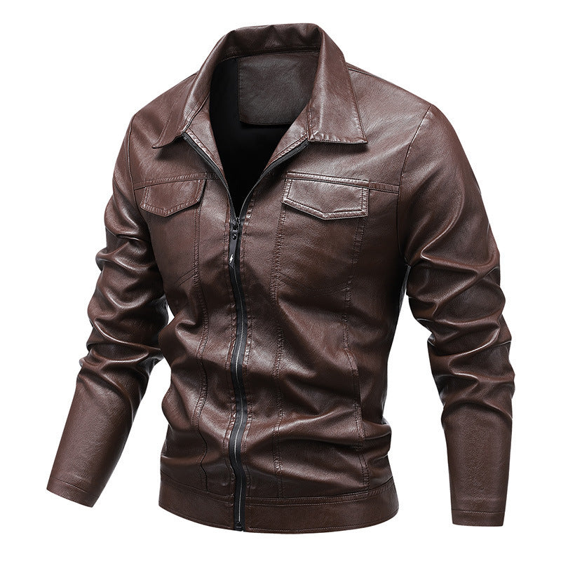 Herr Slim-Fit Konstläder Blouson i Retro Aviator Look med Skjorta Krage