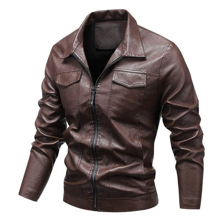 Herr Slim-Fit Konstläder Blouson i Retro Aviator Look med Skjorta Krage