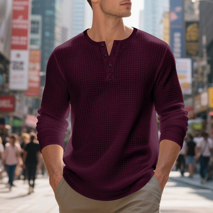 Herr Nano Thermoregulating Waffle Termisk Skjorta med Kort Knapplist och Rounded Fåll