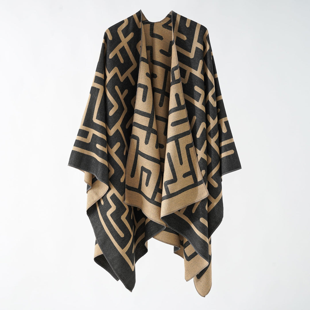 Dam Reversible Jacquard Ruana med Graphic mönster och Asymmetrical fåll