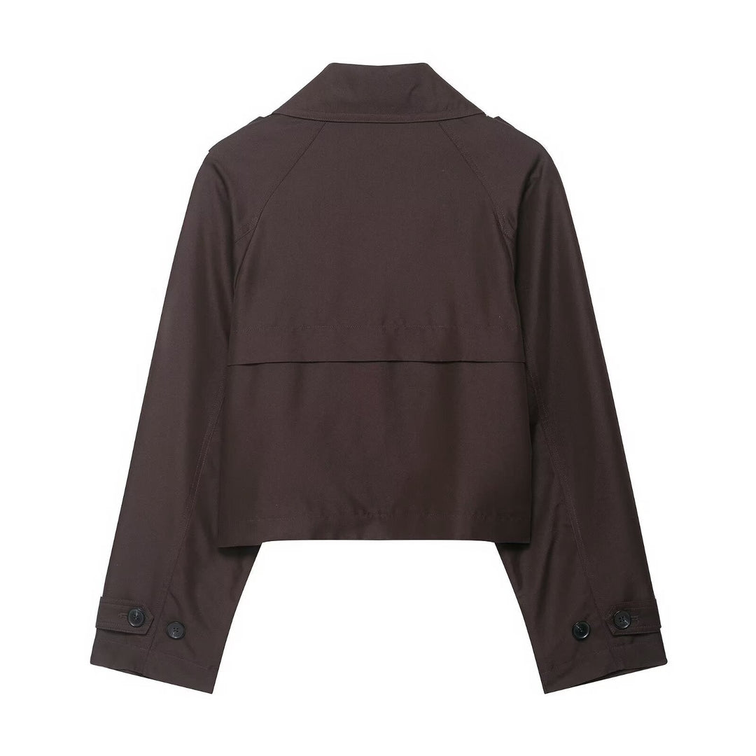 Dam kort Double-Breasted trenchcoat med Epaulettes, vid Lapels och justerbar ärm Straps