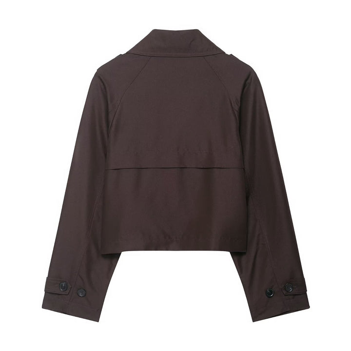 Dam kort Double-Breasted trenchcoat med Epaulettes, vid Lapels och justerbar ärm Straps