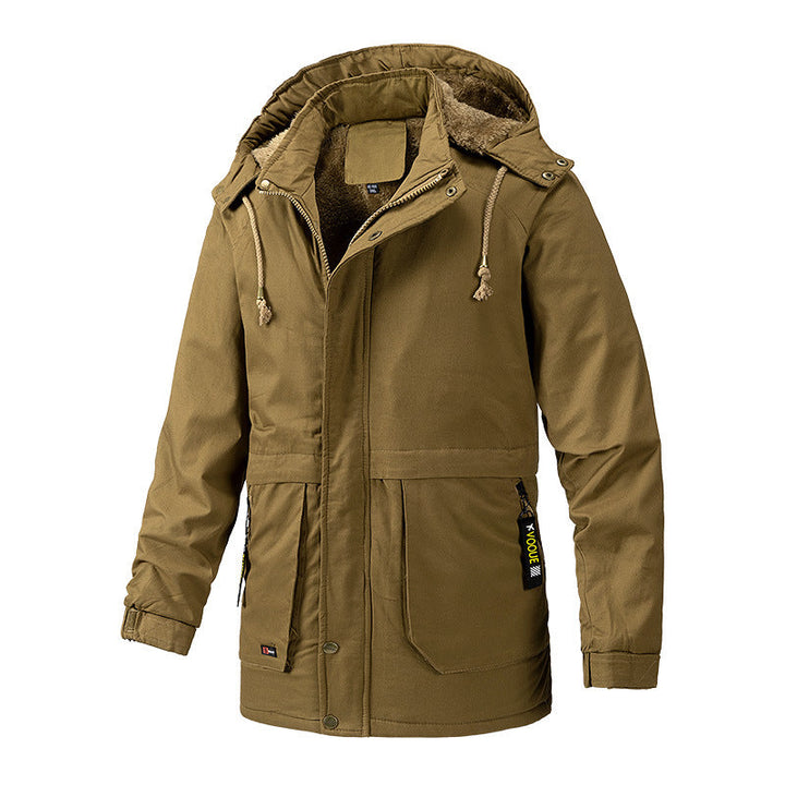Herr Canvas Parkas med Sherpa Foder, Extended Skärning och Funktion Arm Ficka