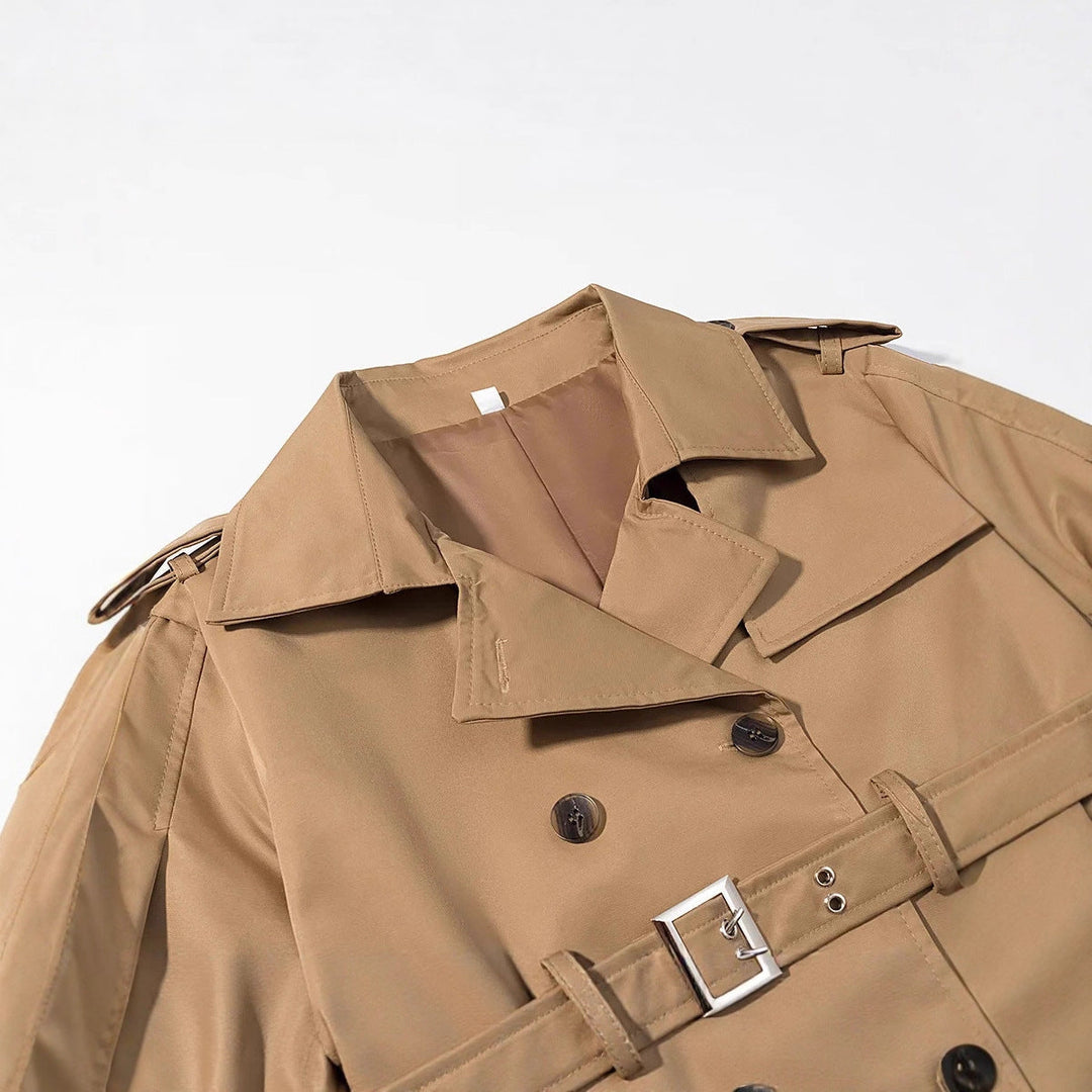Dam longer figursydd trenchcoat med double bälte och sjalkrage
