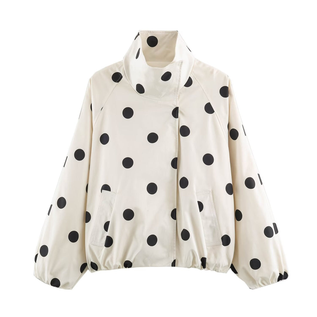 Dam lätt dotted rain jacka in oversize kort skärning med hög funnel krage